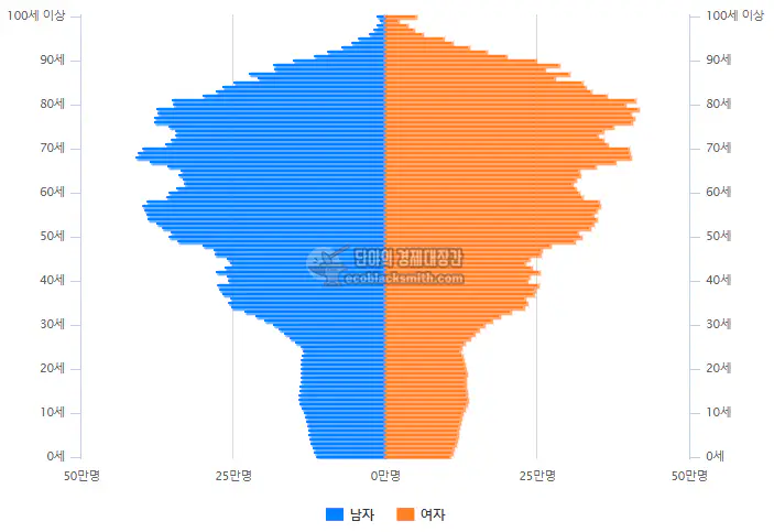 2050년 인구 피라미드 그래프를 고