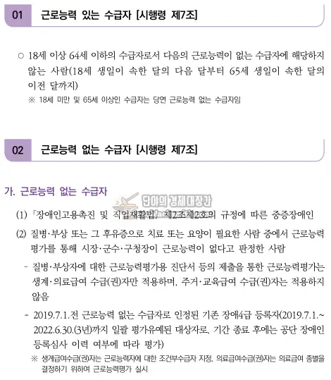 기초생활수급자 근로능력 판정