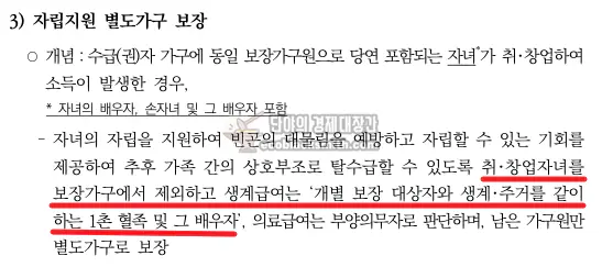 기초생활수급자 자립지원 별도가구