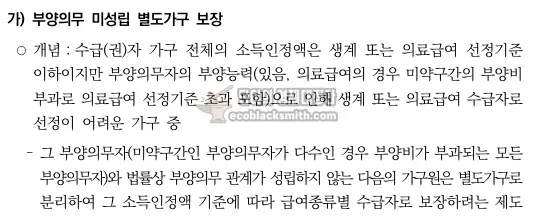 부양의무 미성립 별도가구 보장