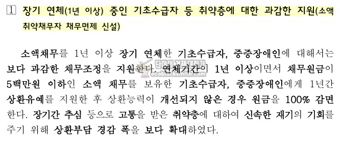 장기연체자 기초수급자 지원 내용