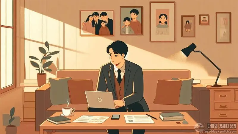 부양의무자 소득기준을 걱정하며 생각에 잠긴 자녀의 모습