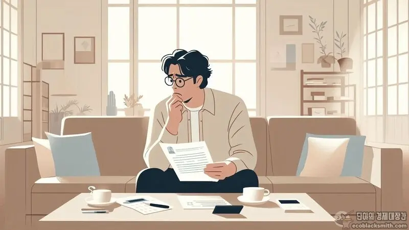 자녀 대학 진학을 앞두고 서류를 살펴보며 걱정하는 부모의 모습