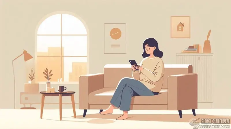 기초생활수급자가 통장잔액을 확인하며 안도하는 평온한 일상 모습