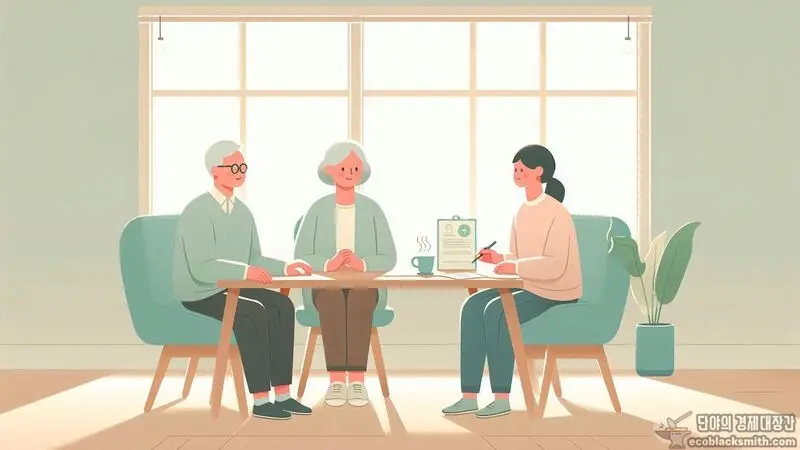 기초연금 금융재산 한도 상담받는 노인부부의 안심하는 모습