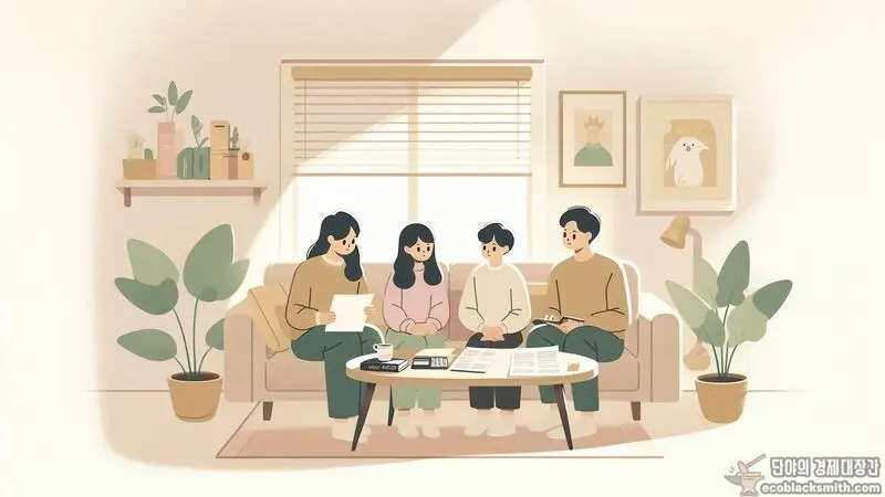 가족이 모여 민생회복 소비쿠폰 지급액에 대해 이야기하는 모습