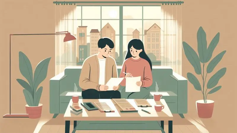 집있어도 기초연금 받을 수 있는지 상담하며 서류를 검토하는 부부