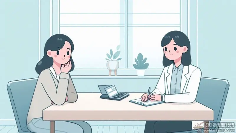 반환일시금과 연금수령 선택에 대해 상담받는 기초생활수급자의 모습