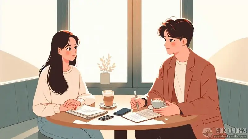 결혼 후 부양의무자 기준 변화를 논의하는 예비부부