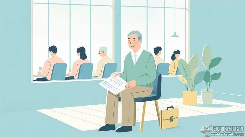 기초연금 신청을 위해 서류를 준비하여 대기하는 노인