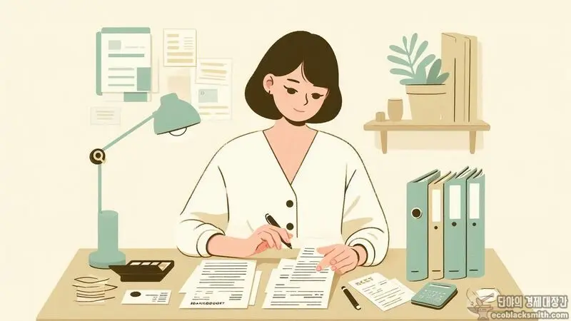 국민연금 반환일시금 수령 후 기초생활수급 신청 서류를 정리하는 모습