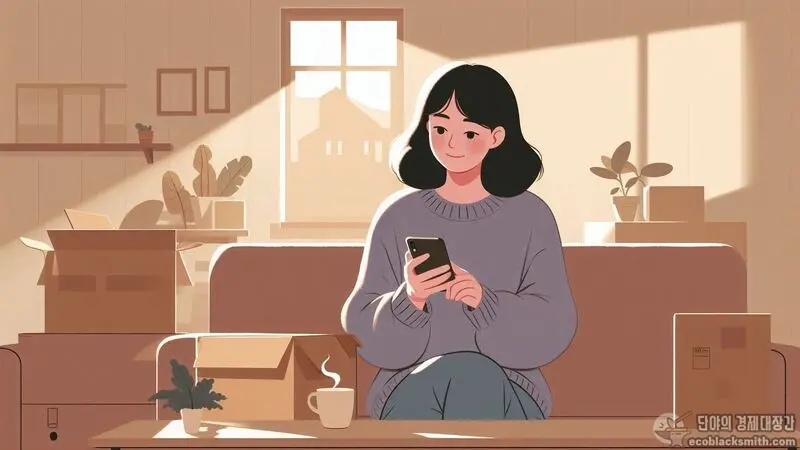 새 집에서 안도감을 느끼는 기초생활수급자의 모습