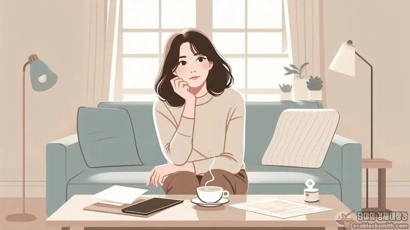 기초생활수급자가 전세 이사를 고민하며 집에서 서류를 살펴보는 모습