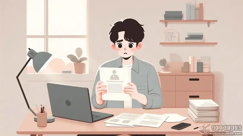 기초생활수급자가 자동차 구매 후 받은 통보서를 보며 당황하는 모습