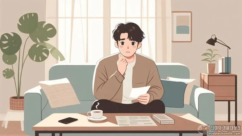 갑작스런 큰돈 입금으로 고민하는 기초수급자의 일상적인 모습