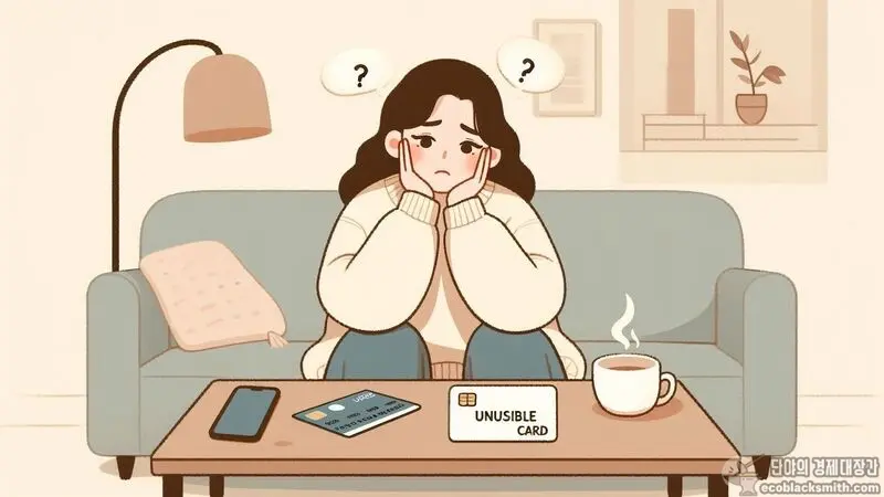 카드정지로 민생회복 소비쿠폰 사용이 어려워 고민하는 모습