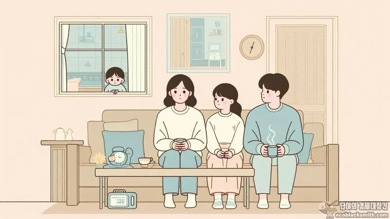 반지하 아이방 습도 문제로 걱정하는 부모의 모습