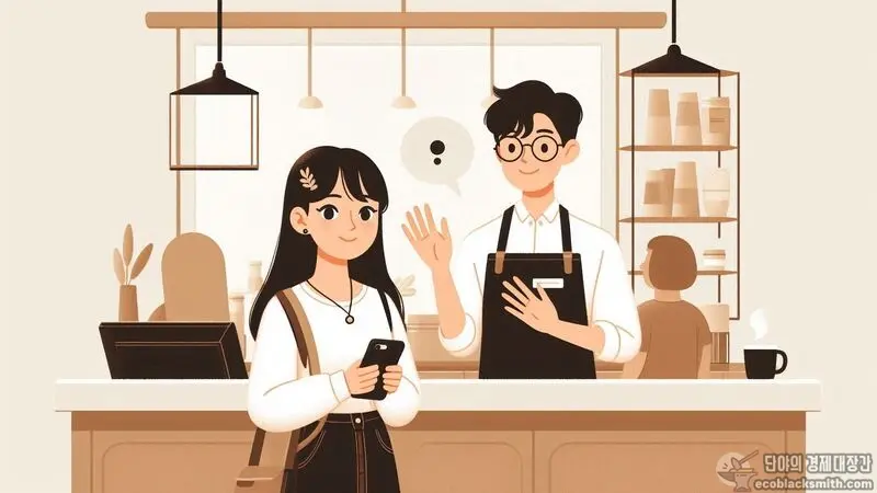 소비쿠폰 사용이 안 되어 당황하는 카페 상황