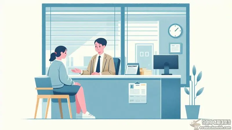 은행에서 안심하고 압류방지통장 상담받는 기초생활수급자의 모습