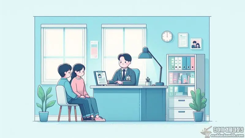 주민센터에서 복지 혜택 신청을 위해 상담받는 모습