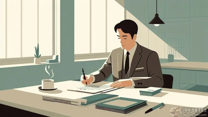 관공서에서 압류금지범위변경 신청서류를 작성하는 장면