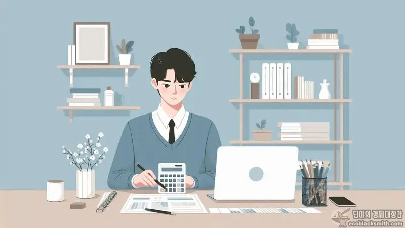생계급여 금융재산 기준을 계산하며 체계적으로 관리하는 장면