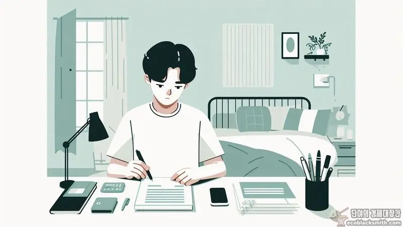30세 미만 청년이 주거급여 신청을 위해 서류를 준비하는 모습