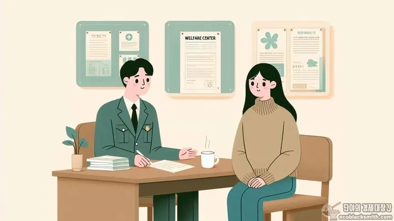 한부모가족 지원 자격조건을 복지센터에서 상담받는 모습