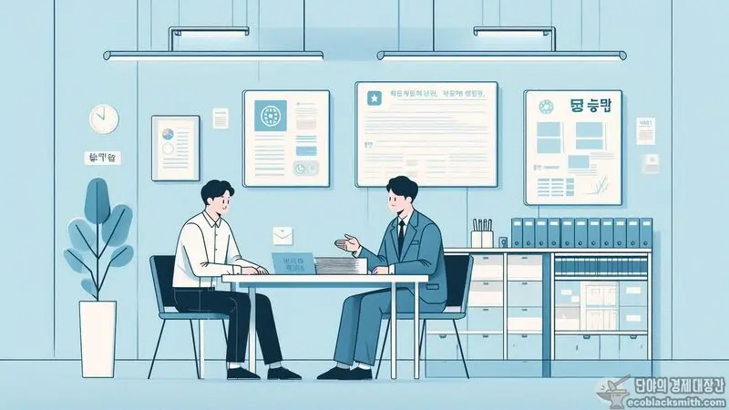 주민센터에서 실업급여 신고 절차를 상담받는 장면