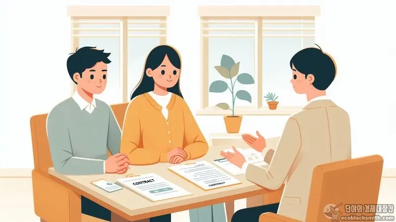 전세 전환 전 안전성 체크를 위해 전문가와 상담하는 부부