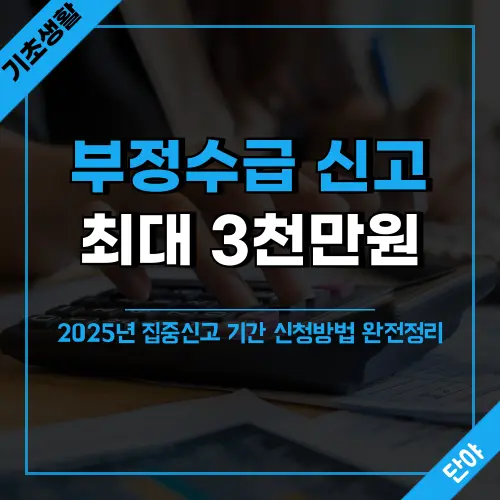 기초수급자 부정수급 신고 시 최대 3천만원 포상금을 받을 수 있는 2025년 집중신고 기간 신청방법과 신고자 보호 방안을 상세히 안내하는 복지급여 부정수급 신고 가이드