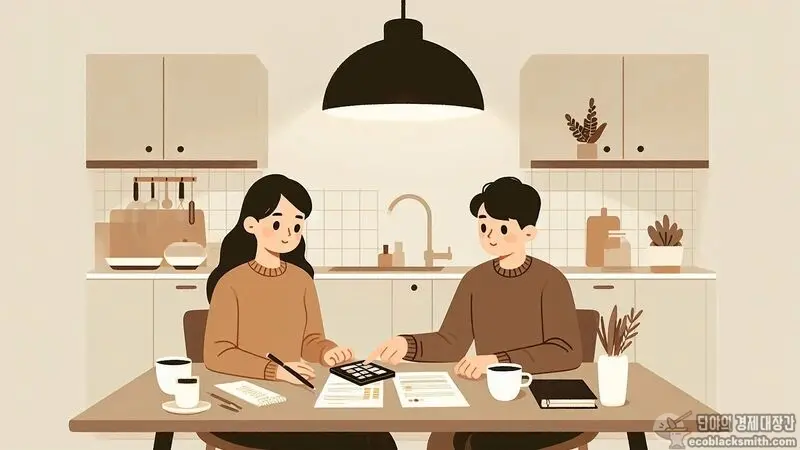 생계급여 인상으로 더 나아진 가족 생활을 계획하는 부부