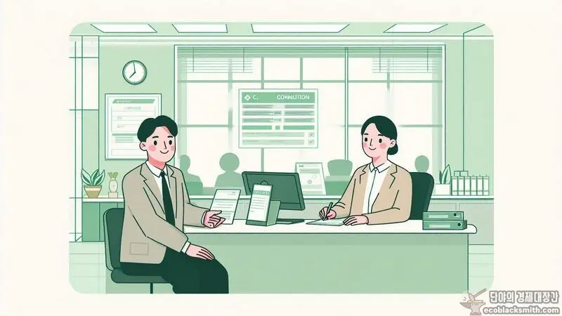 차상위계층 신청방법에 대해 관공서에서 상담받는 모습