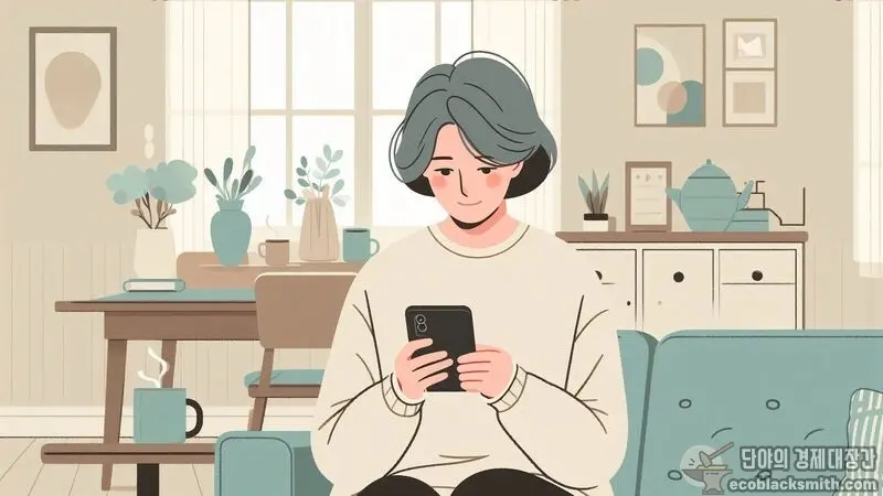 기초수급자가 스마트폰으로 통장 내역을 확인하며 생계급여 감소를 발견한 순간