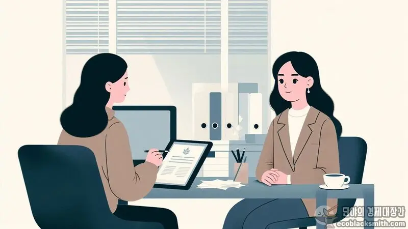국민연금 반환일시금에 대한 전문 상담을 받으며 재산 관리를 논의하는 장면