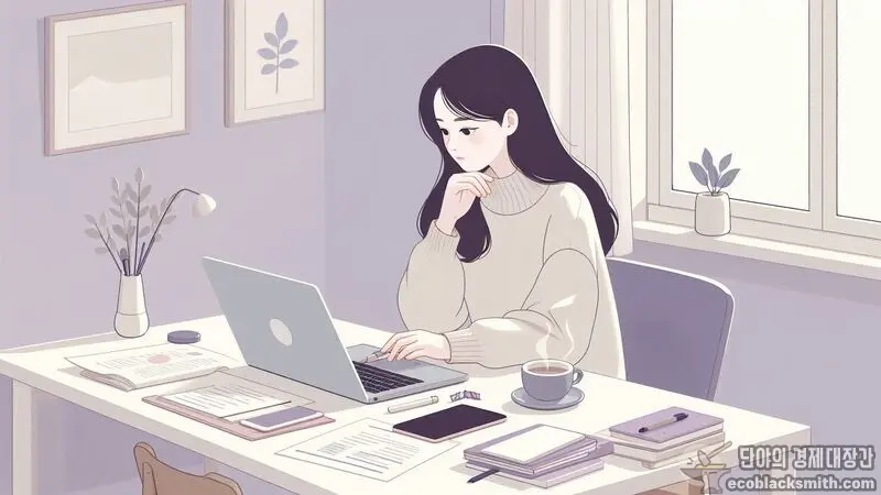 집에서 서류를 정리하는 여성, 주거급여 재신청 준비 과정