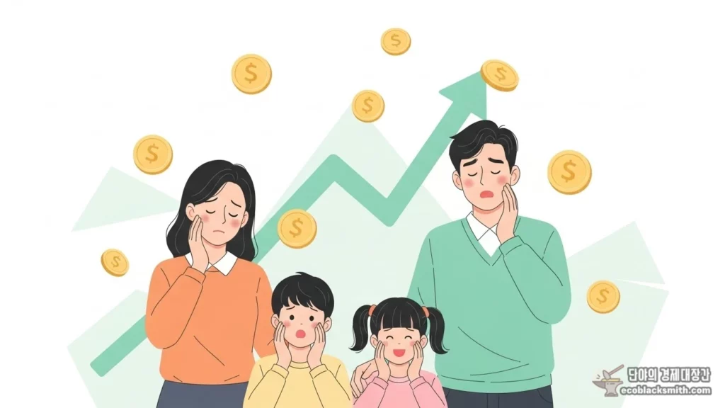 생계급여 인상으로 희망을 얻은 4인 가족 일러스트