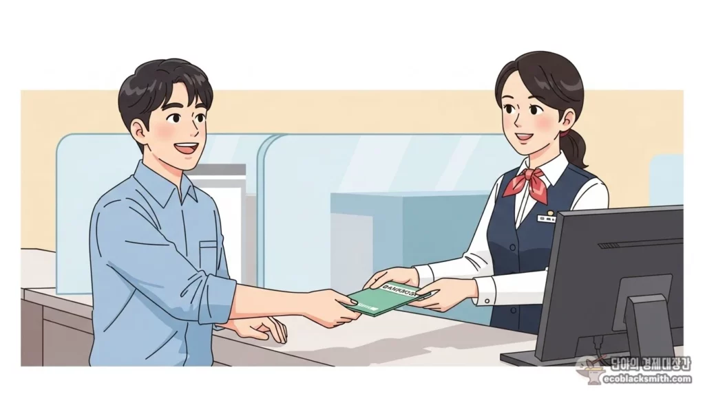 청년이 은행에서 희망저축계좌를 개설하는 장면