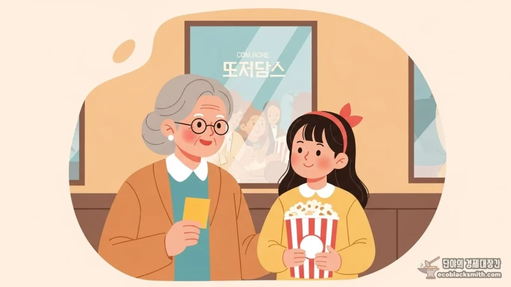 문화누리카드로 영화관을 이용하는 할머니와 손녀의 행복한 모습
