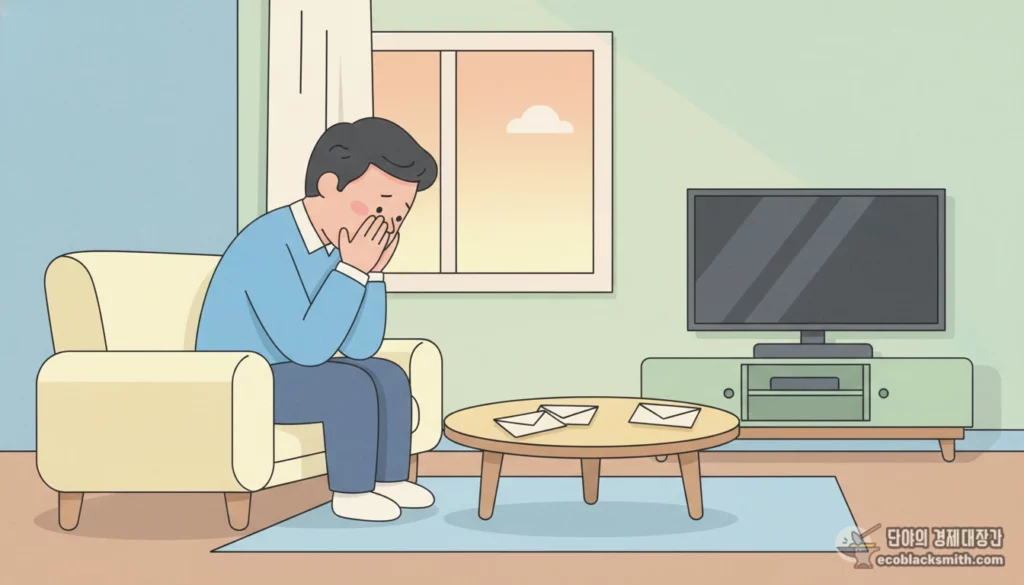 실직으로 위기 상황에 처한 가구원이 긴급복지지원 자격조건을 고민하는 모습