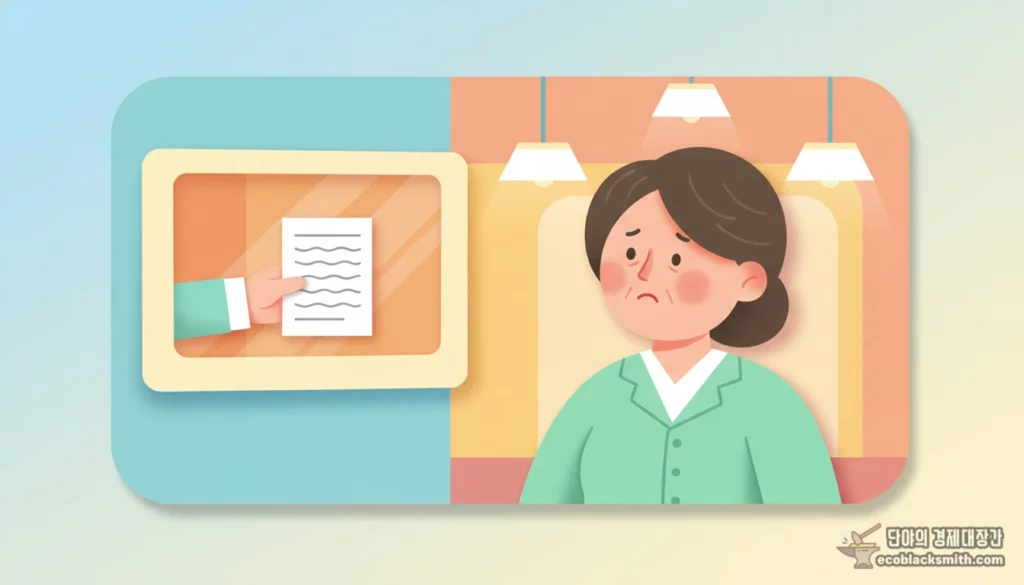 의료급여 본인부담 보상금 대상이 되는 병원비를 확인하는 수납 창구 장면