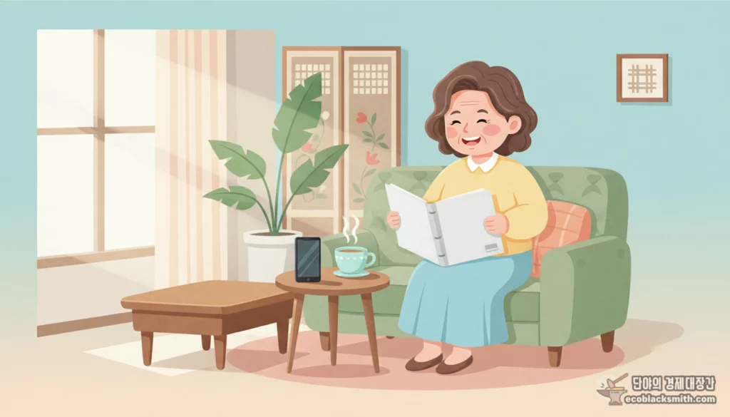 기초수급자가 근로소득 공제 전략을 확인하며 안심하는 모습