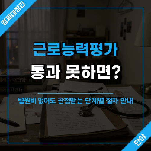 기초수급자 근로능력평가 판정 절차와 병원비 없을 때 대응 방법 안내 문구가 표시된 섬네일