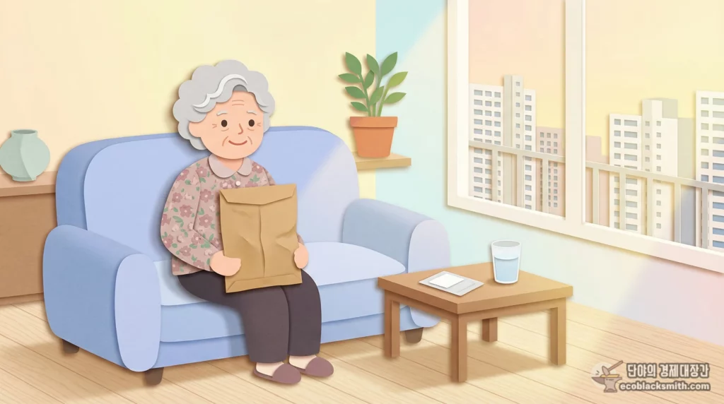 의료급여 1종 혜택으로 본인부담금 면제를 받고 안도하는 할머니