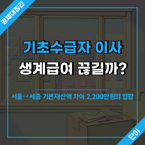 기초생활수급자 이사 시 기본재산액 차이로 생계급여가 줄거나 끊길 수 있다는 내용의 섬네일