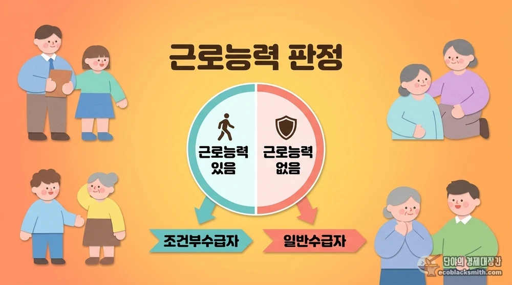 근로능력 판정 결과에 따른 조건부수급자와 일반수급자 분류 과정