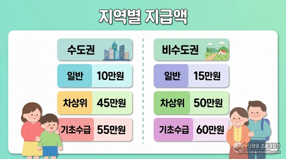 수도권과 비수도권 거주지에 따른 고유가 피해지원금 금액 차등 비교