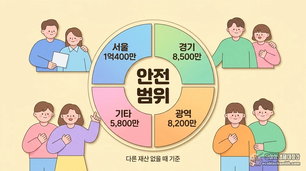 지역별 금융재산 안전 범위를 원형 다이어그램으로 정리한 기초수급자 주식 기준