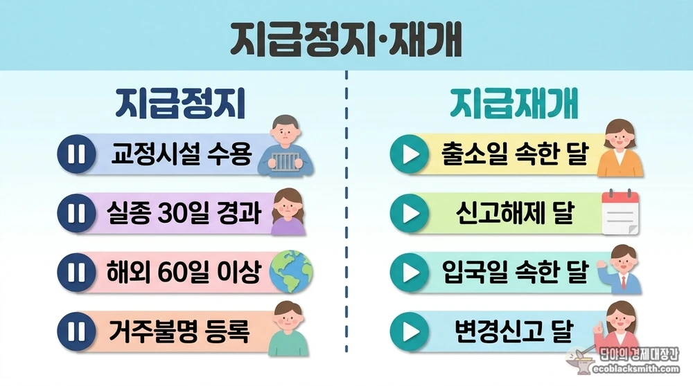 기초연금 지급정지 4가지 사유와 재개 조건을 비교 정리한 안내