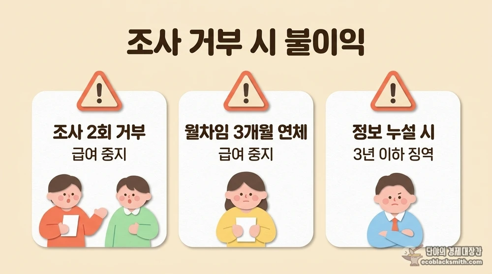 주거급여 조사 거부와 월차임 연체 시 급여 중지 등 불이익 안내